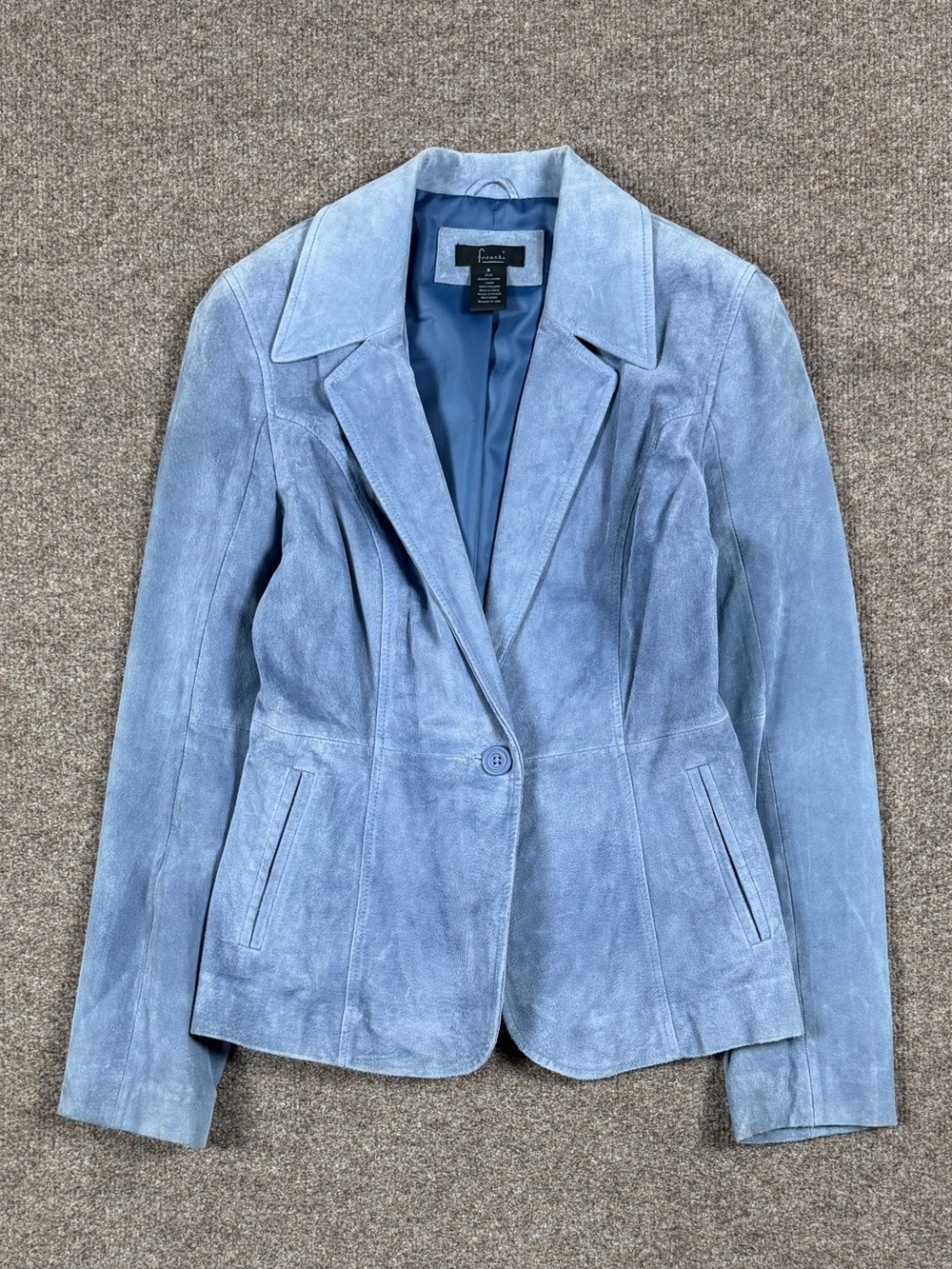 Vintage Blue Suede Leather‎ Blazer Jacket Women’s Small Lightweight Y2K Preppy